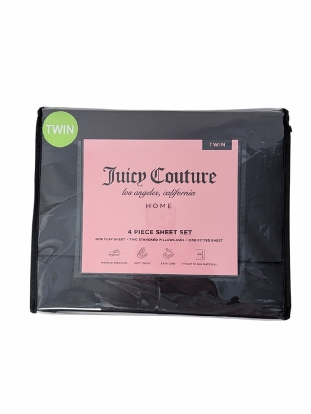 Juicy Couture Home Twin 4 Piece Black Sheet Set New Sealed Bedding